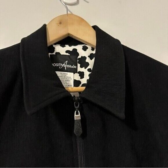 Vintage 80s Mob Wife Black Animal Print Contrast Trim Jacket Blazer Zip Sz 10 - Picture 5 of 10